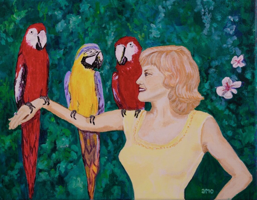 Art Painting Alicia Olink Commission Ingrid With Birds Acrylic on Canvas