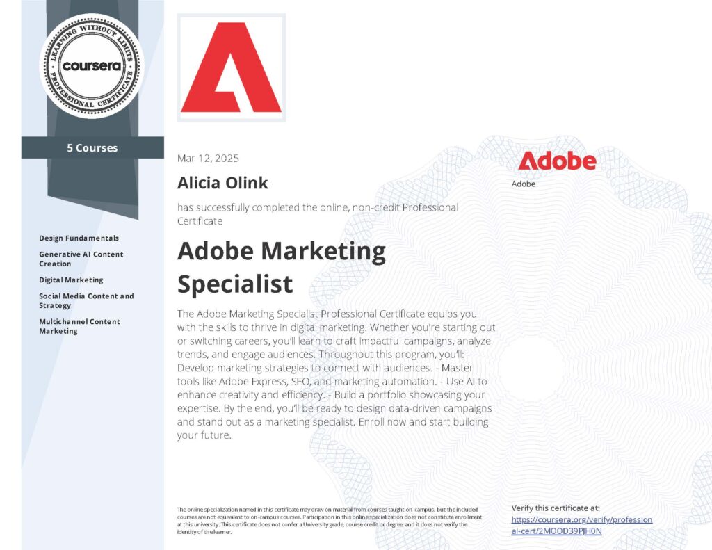 Adobe Marketing Specialist Coursera 2MOOD39PJH0N Adobe Marketing Specialist